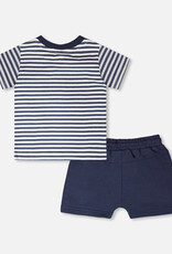 Deux Par Deux Navy Stripes T-Shirt and Short Set