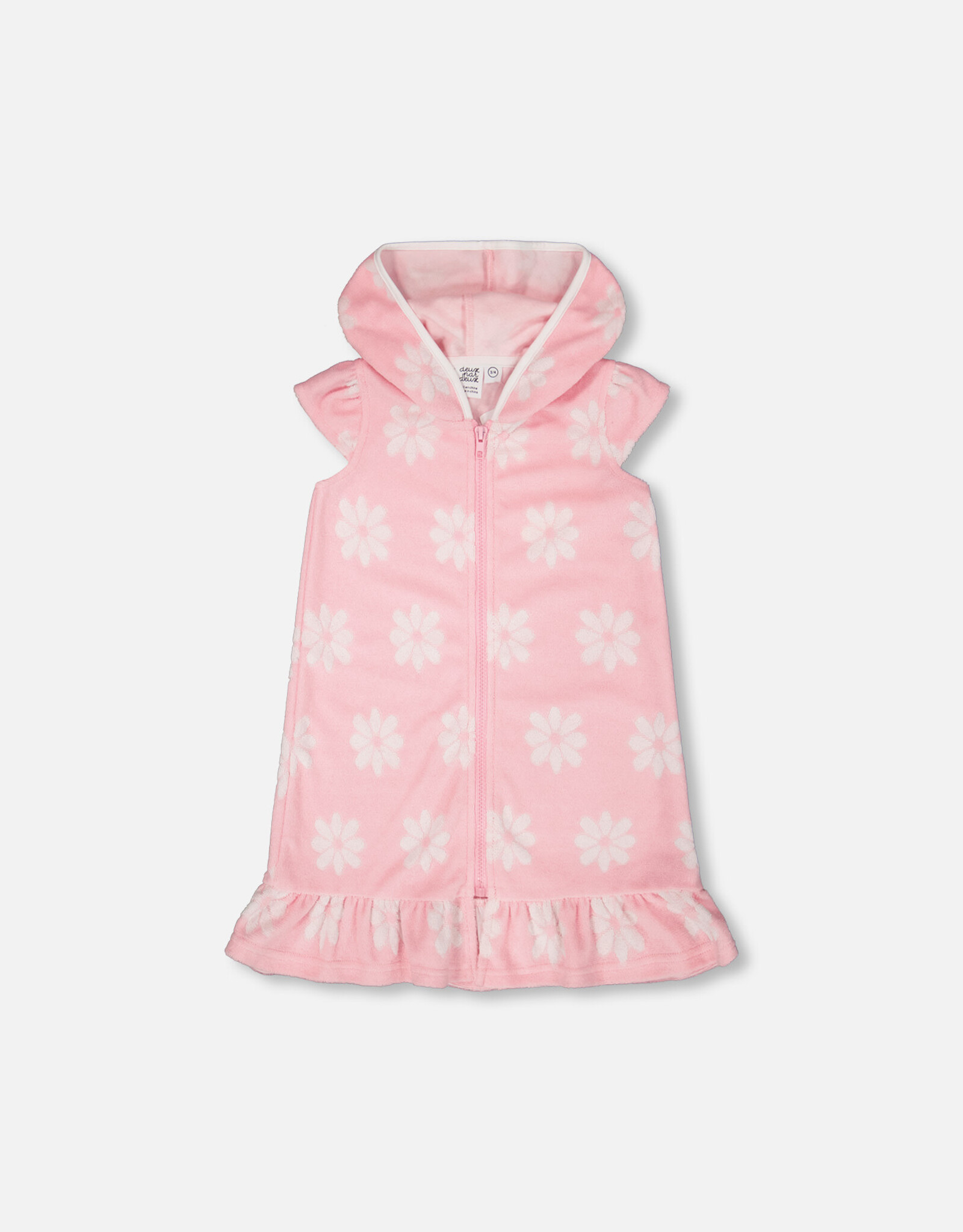 Deux Par Deux White Flowers on Pink Beach Dress with Hood