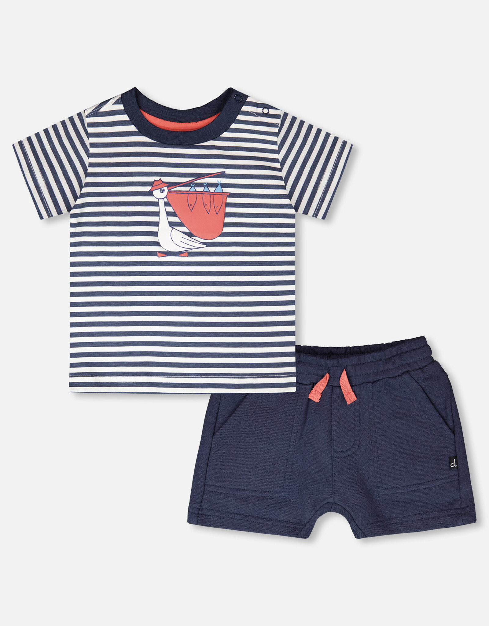 Deux Par Deux Navy Stripes T-Shirt and Short Set