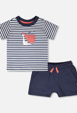Deux Par Deux Navy Stripes T-Shirt and Short Set