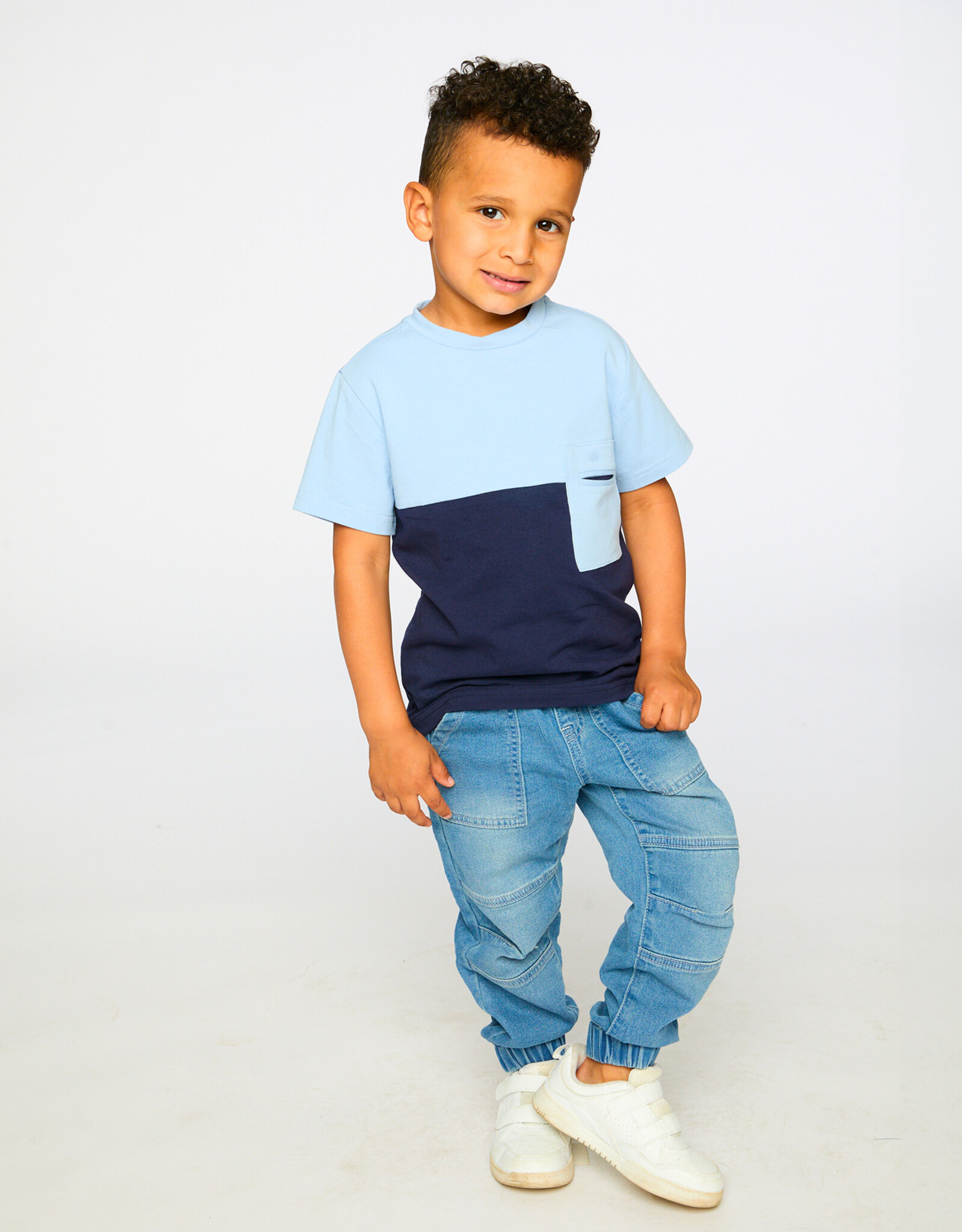 Deux Par Deux Peacoat Colorblock T-Shirt with Chest Pocket