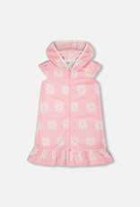 Deux Par Deux White Flowers on Pink Beach Dress with Hood
