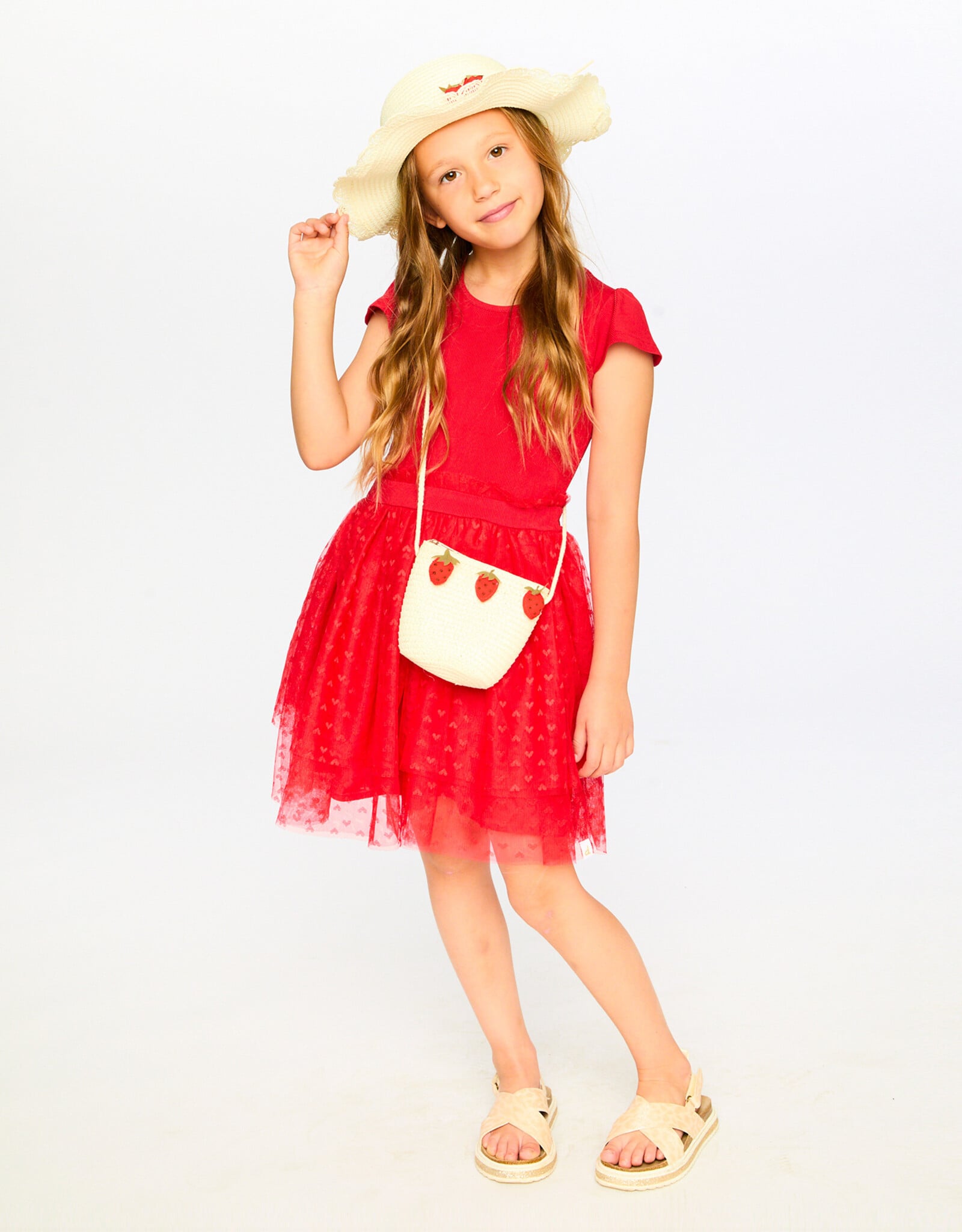 Deux Par Deux Light Straw Purse with Strawberries