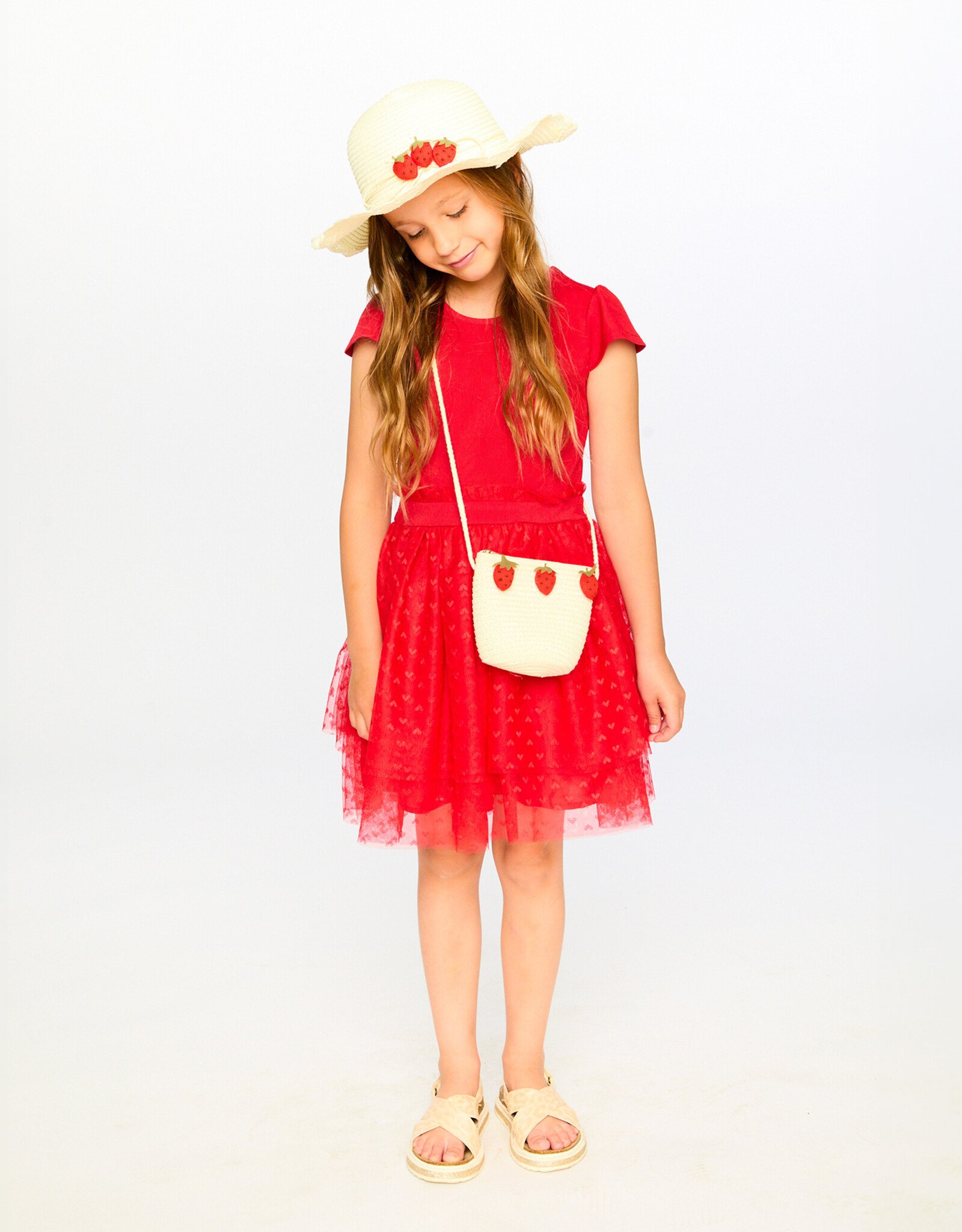 Deux Par Deux Light Straw Purse with Strawberries