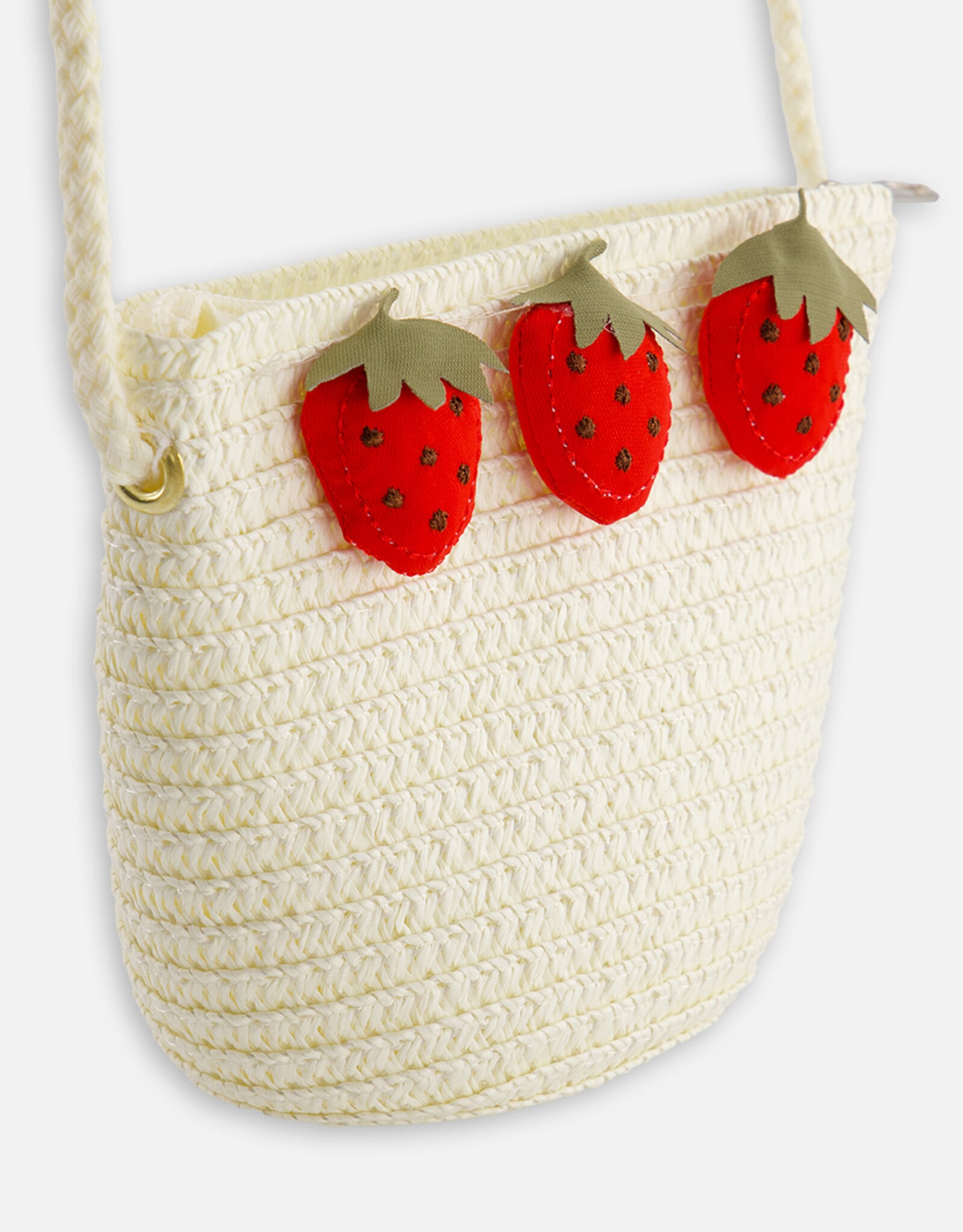 Deux Par Deux Light Straw Purse with Strawberries