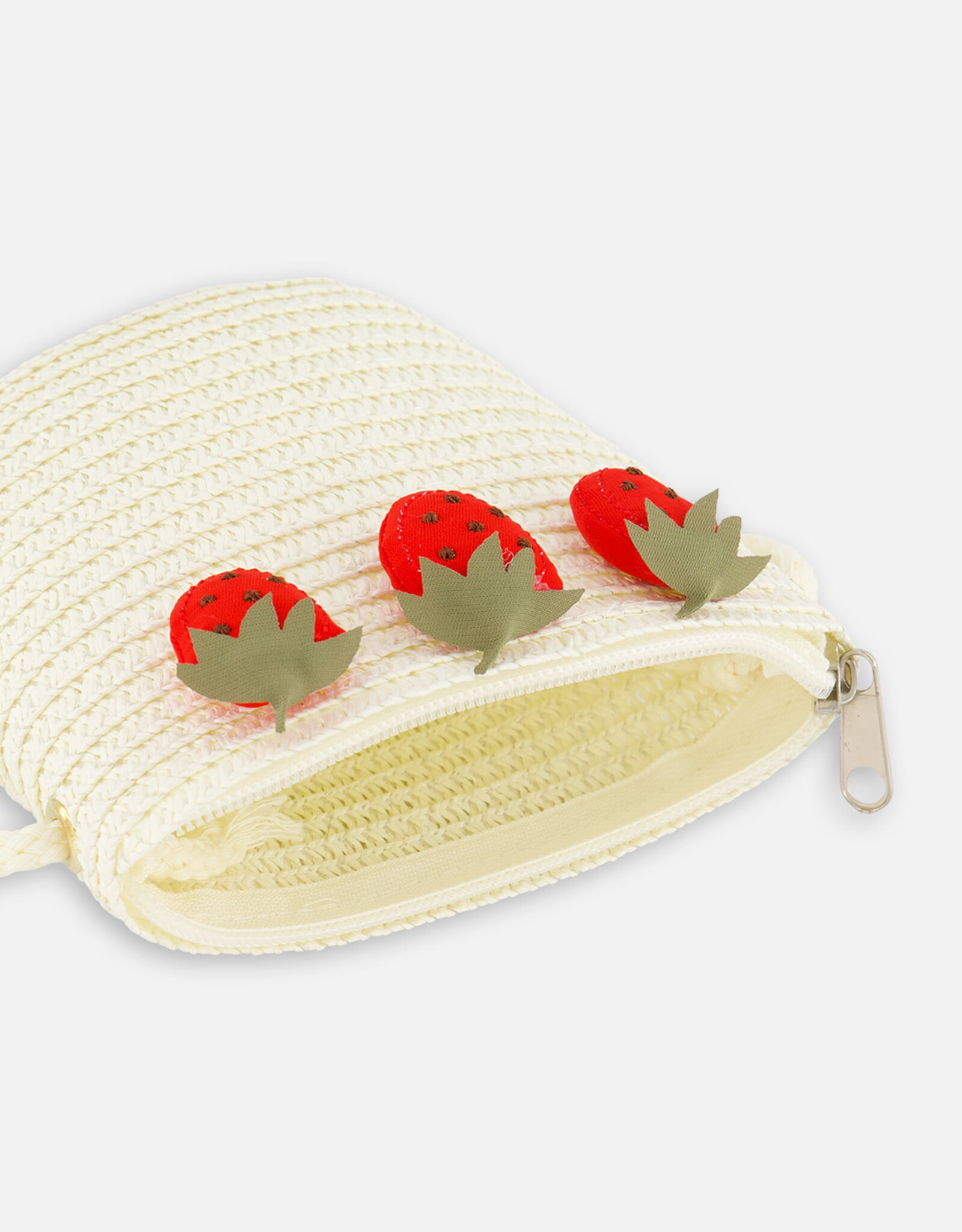 Deux Par Deux Light Straw Purse with Strawberries