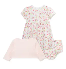 Little Me Strawberry Knit Dress & Cardigan Set