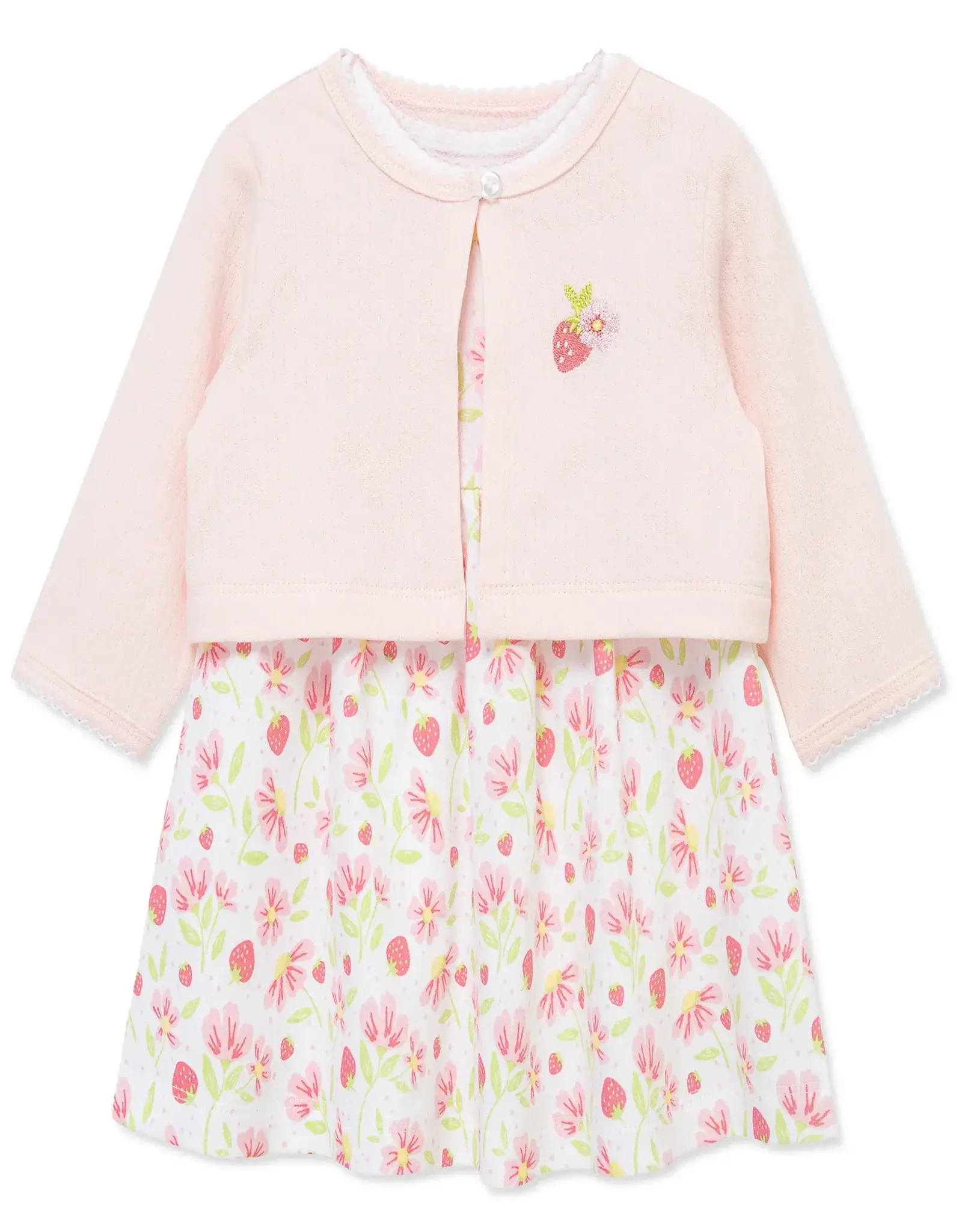 Little Me Strawberry Knit Dress & Cardigan Set