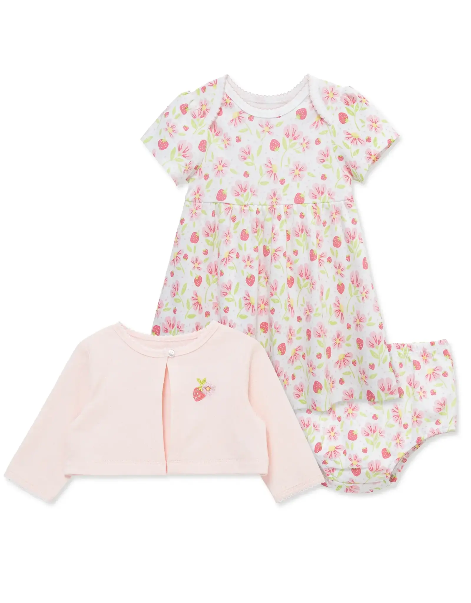 Little Me Strawberry Knit Dress & Cardigan Set