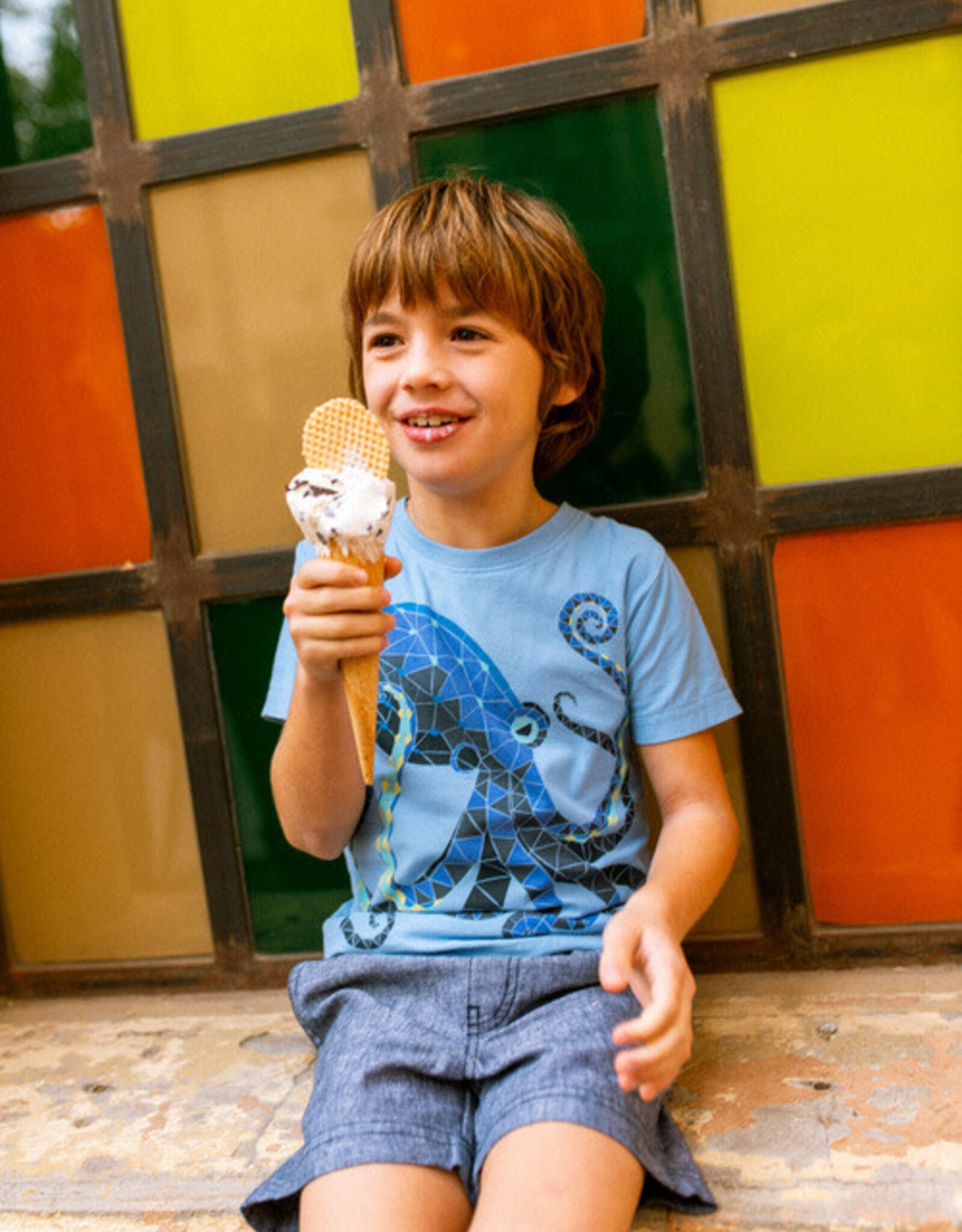 Tea Octopus Mosaic Graphic Tee-Blue Orchid