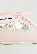 Girl Pink Shoe Bank with Jewels and Ribbon Laces