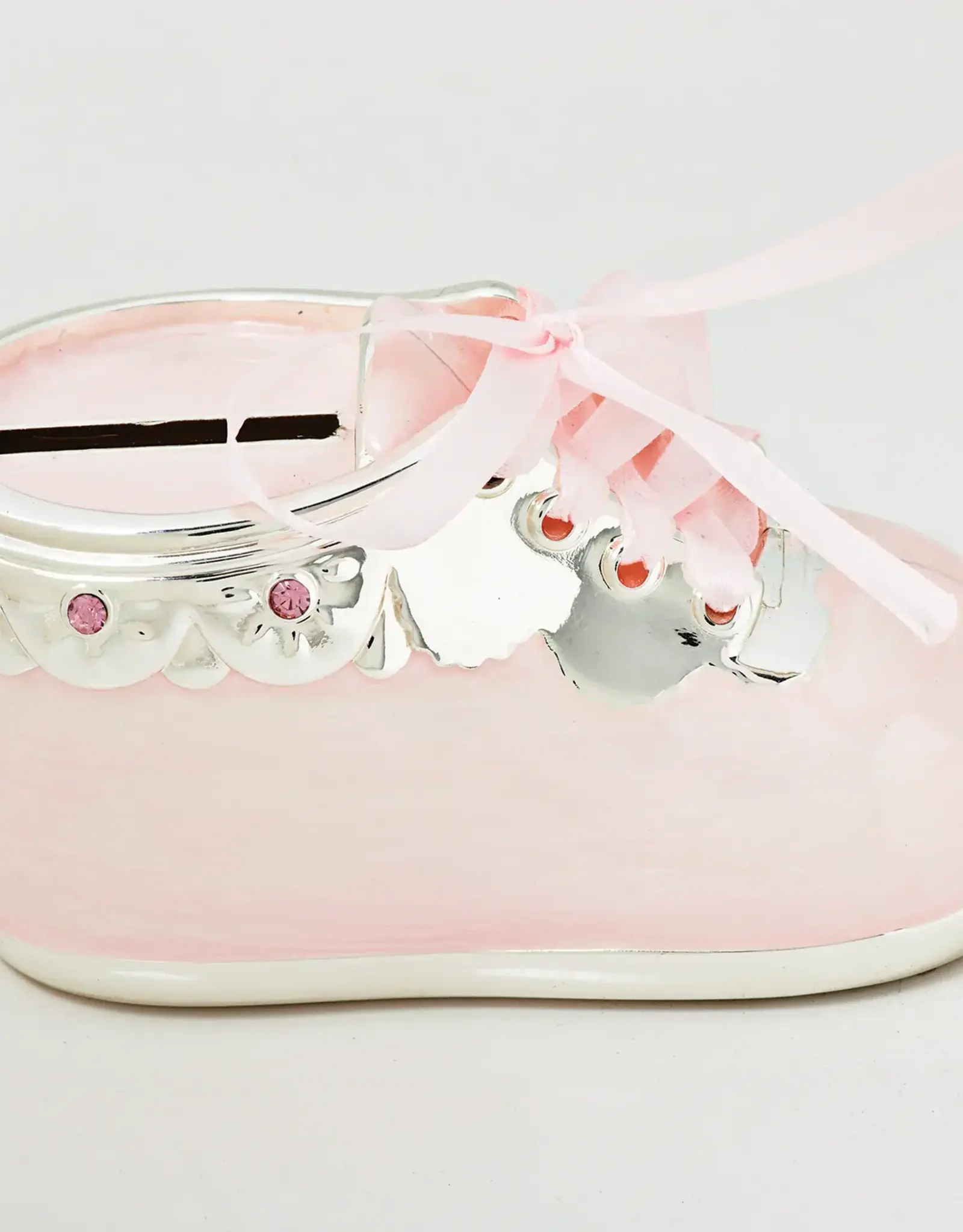 Girl Pink Shoe Bank with Jewels and Ribbon Laces