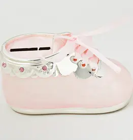 Girl Pink Shoe Bank with Jewels and Ribbon Laces