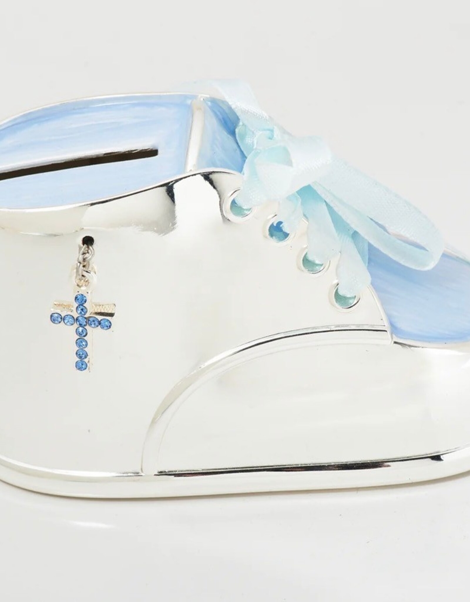 Boy Blue Shoe Bank with Cross and Ribbon Laces