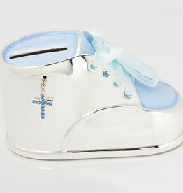 Boy Blue Shoe Bank with Cross and Ribbon Laces