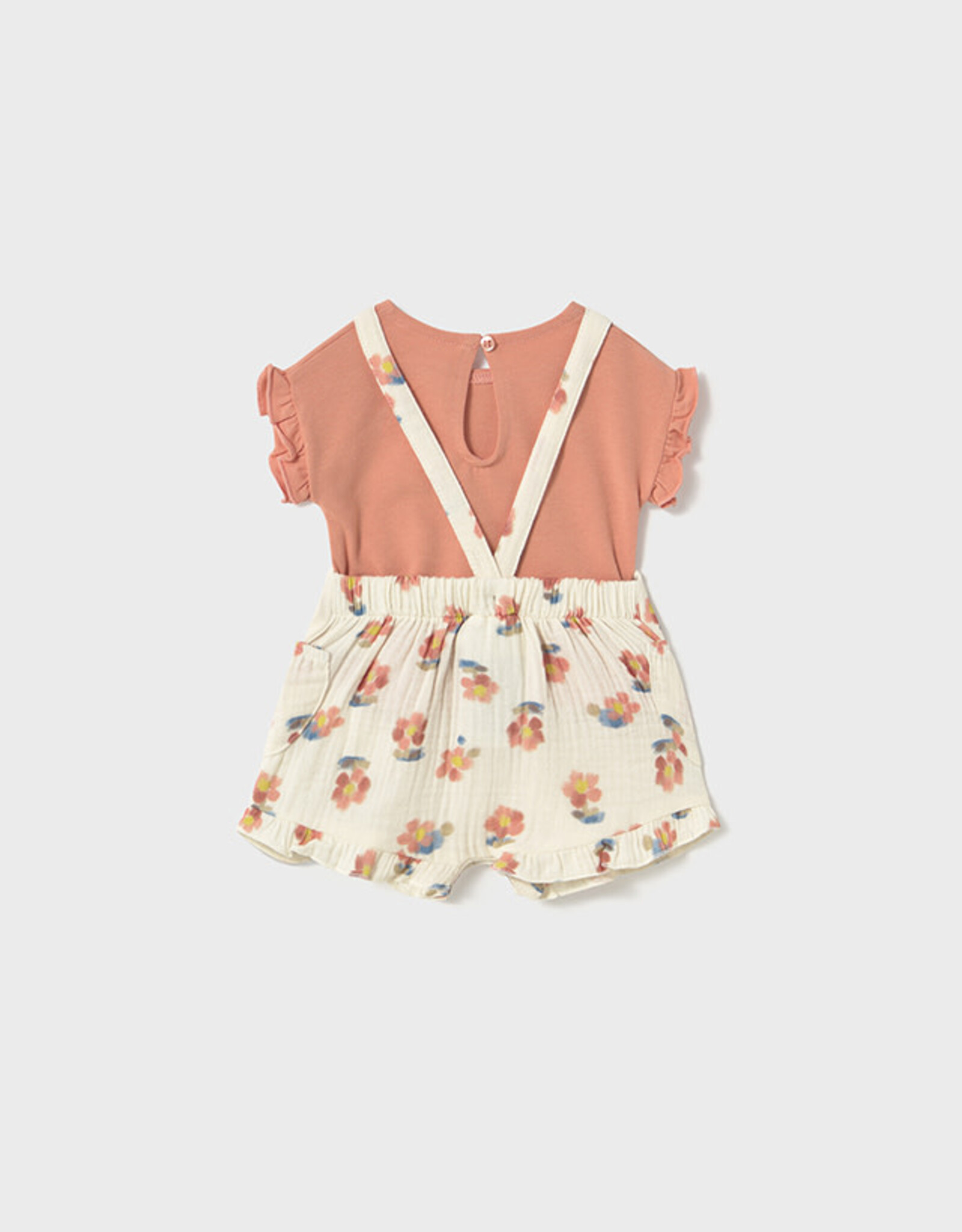 Mayoral Peach Flower Overall and Shirt Set