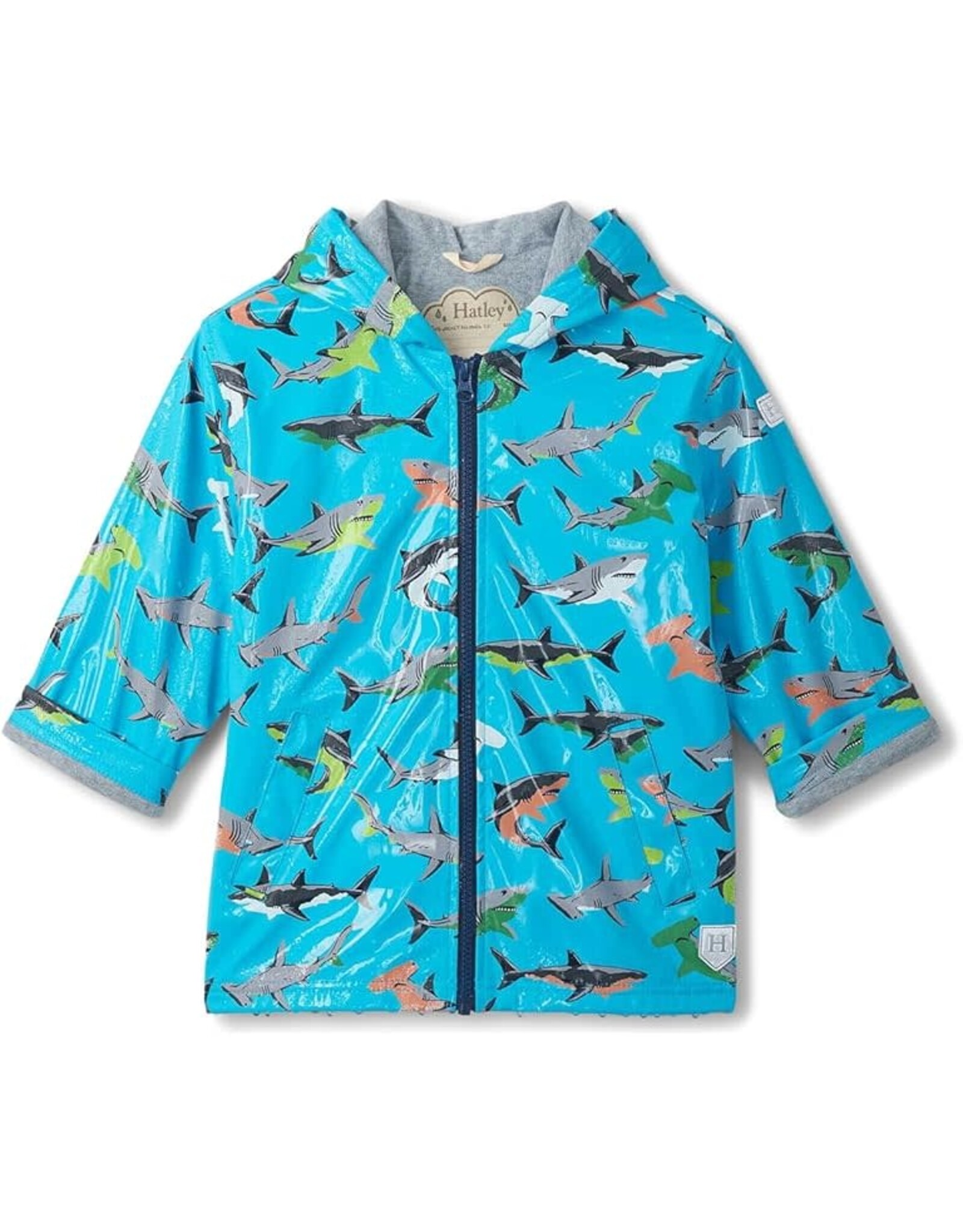 Hatley Shark Party Colour Change Zip-Up Rain Jacket