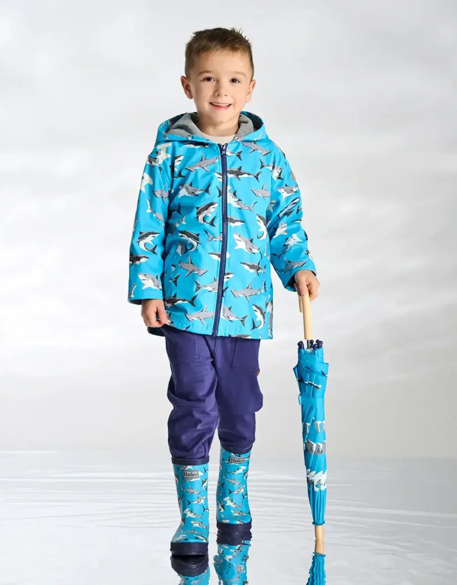 Hatley Shark Party Colour Change Zip-Up Rain Jacket
