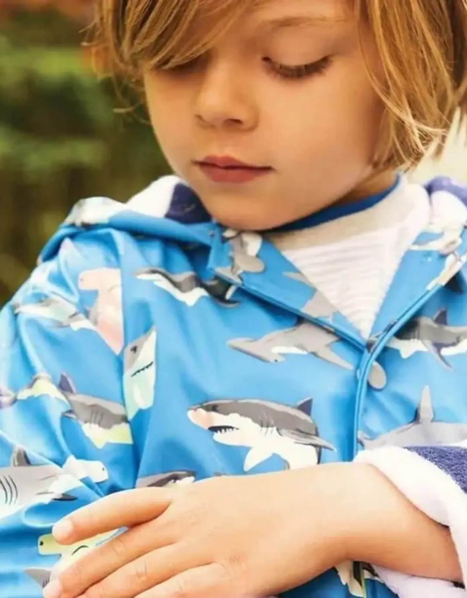 Hatley Shark Party Colour Change Zip-Up Rain Jacket