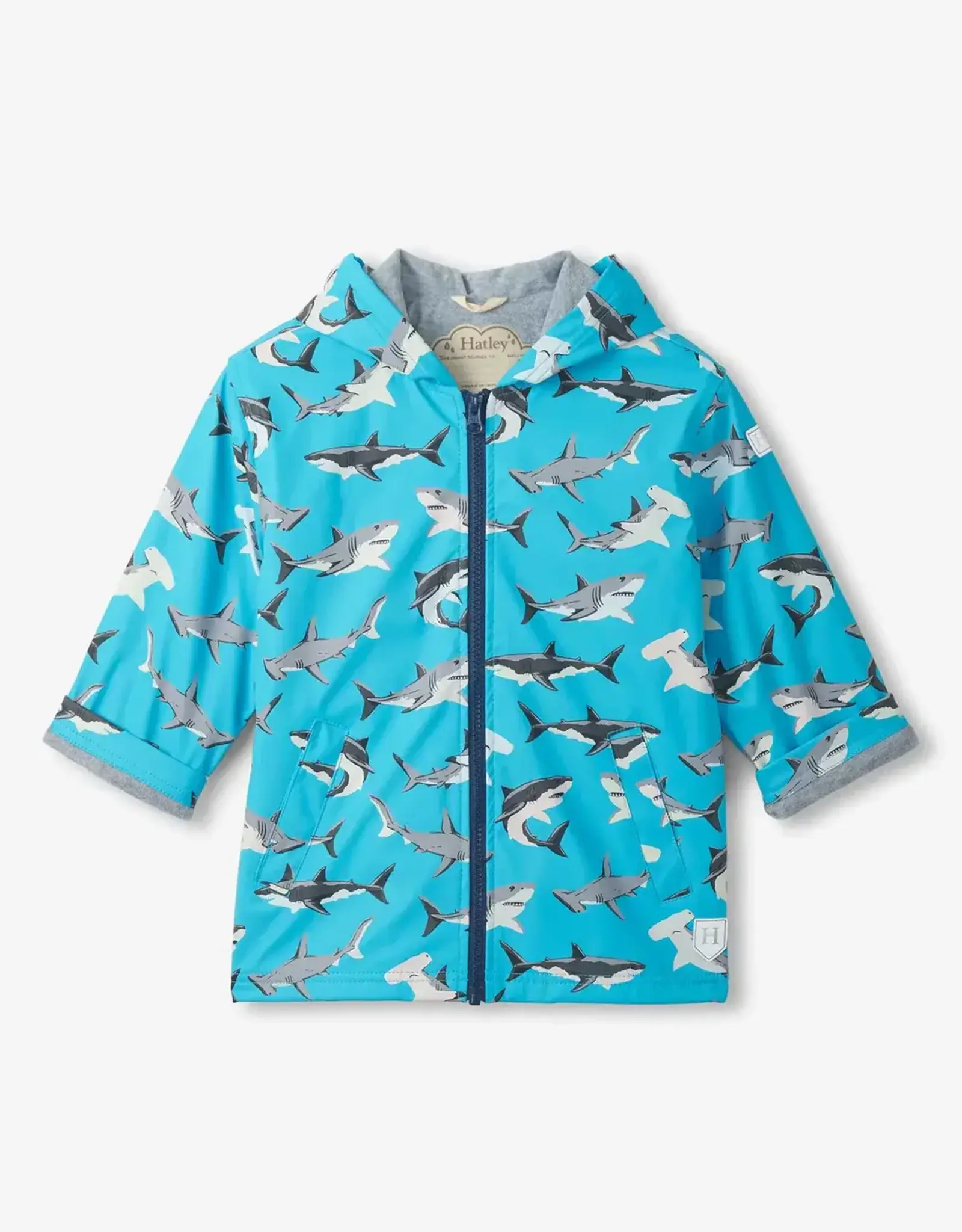 Hatley Shark Party Colour Change Zip-Up Rain Jacket