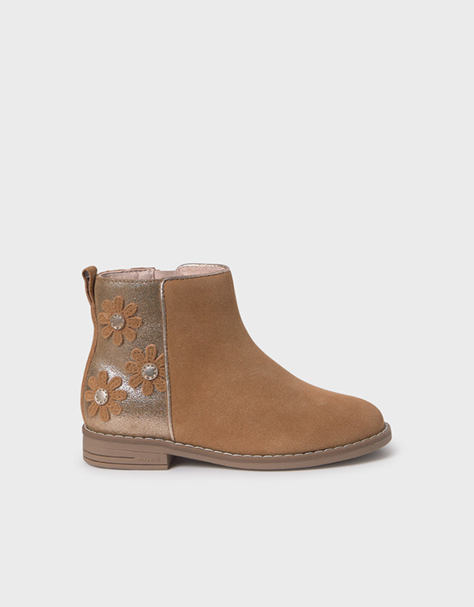 Mayoral Camel Leather Boots with Floral Accent