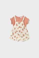 Mayoral Peach Flower Overall and Shirt Set