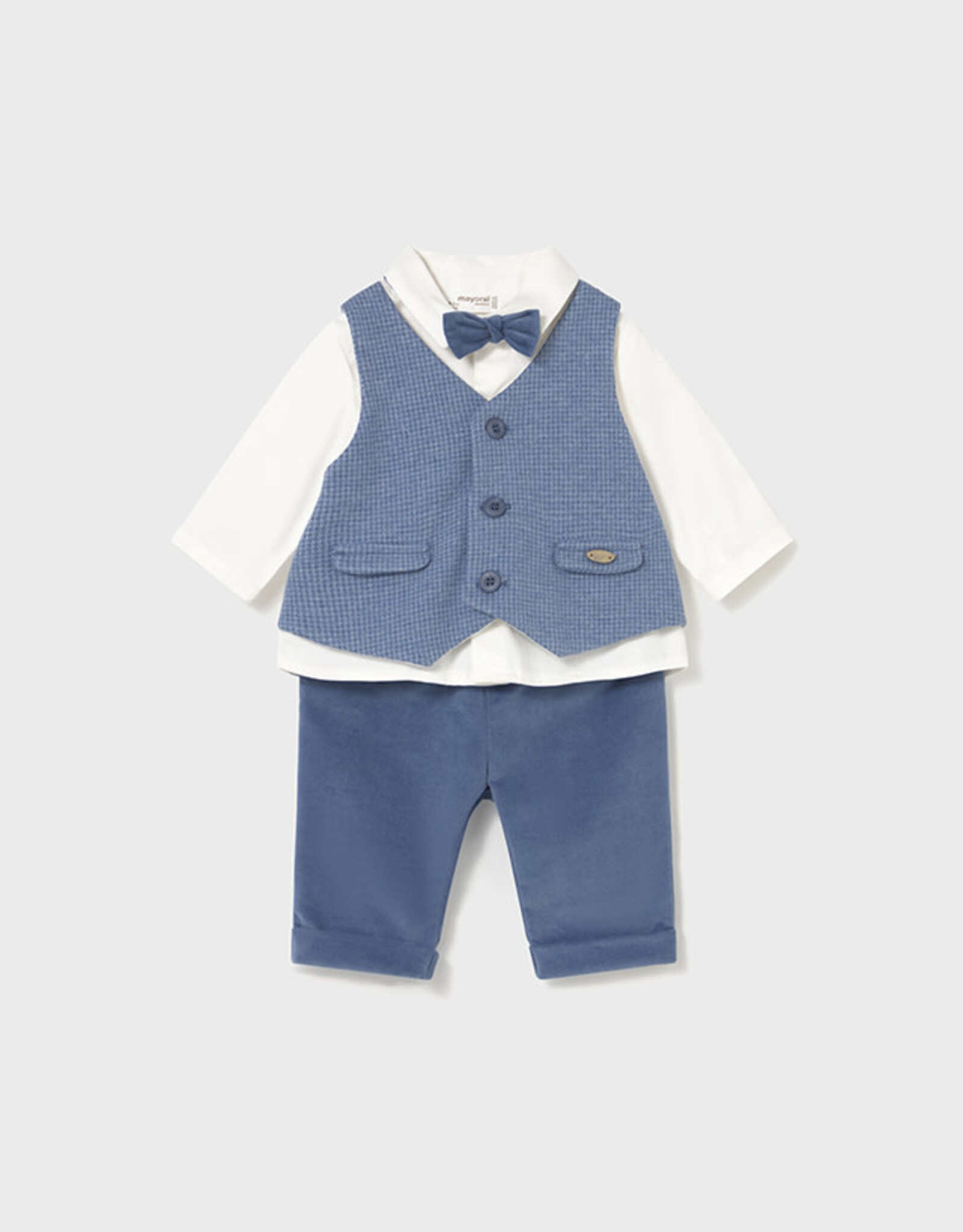 Mayoral Arctic Blue Vest shirt pants set