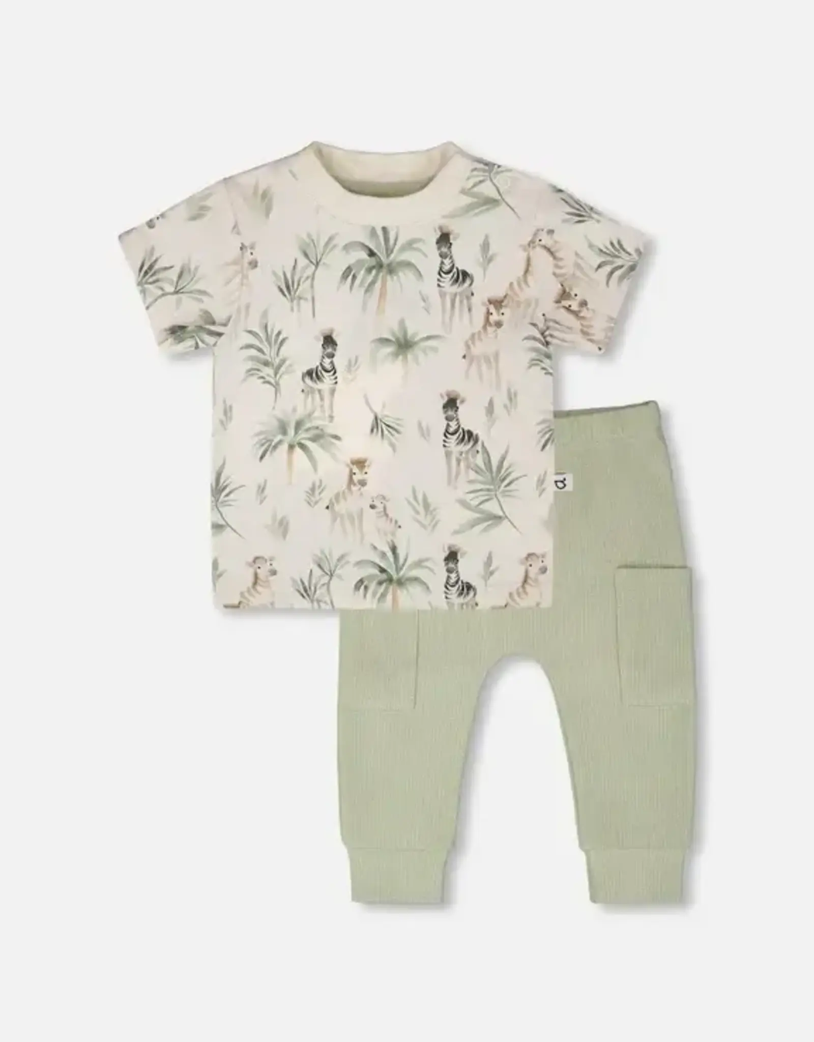 Deux Par Deux Zebra Jungle T-Shirt and Pant Set