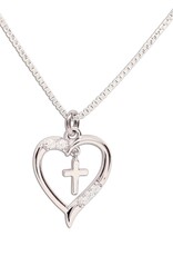 Cherished Moments Sterling Silver Dancing Cross Heart Necklace on 14" Chain