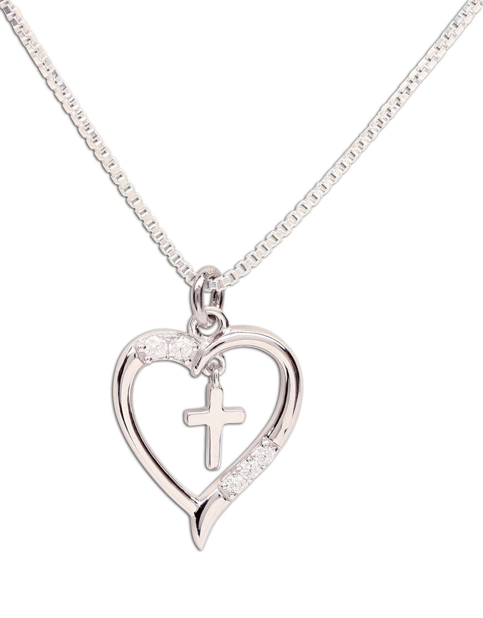 Cherished Moments Sterling Silver Dancing Cross Heart Necklace on 14" Chain