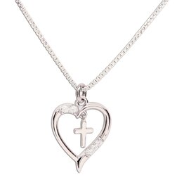 Cherished Moments Sterling Silver Dancing Cross Heart Necklace on 14" Chain