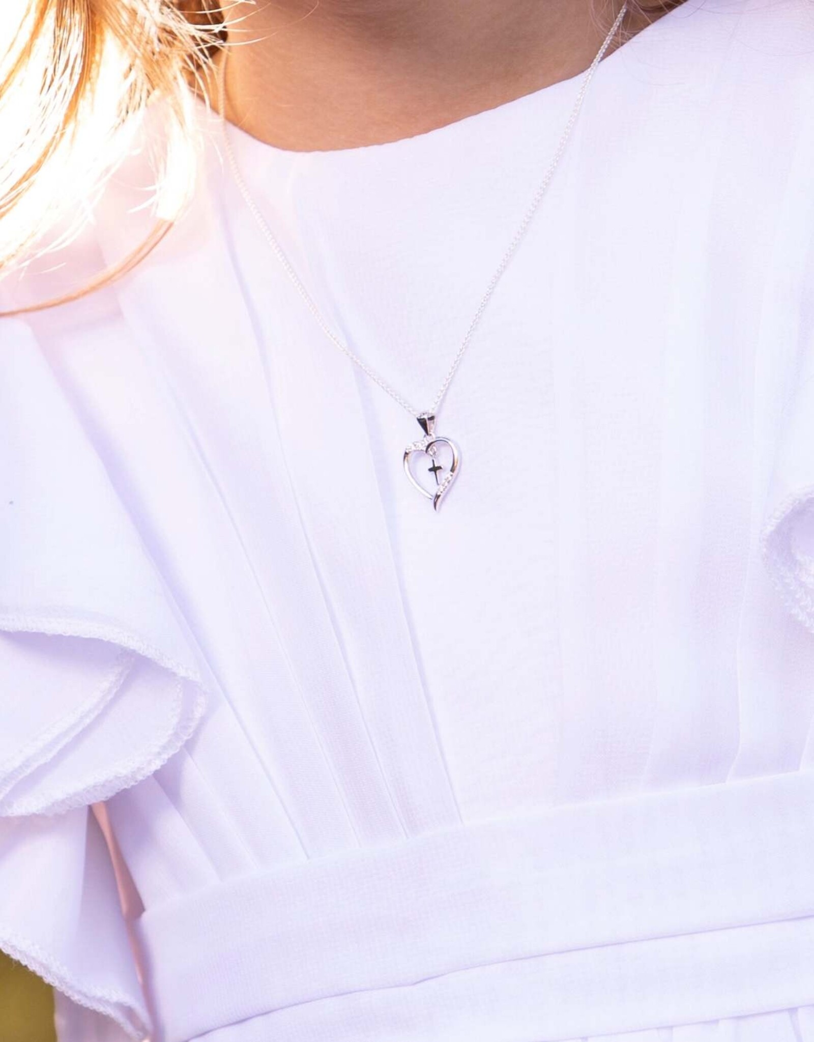 Cherished Moments Sterling Silver Dancing Cross Heart Necklace on 14" Chain