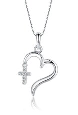 Cherished Moments Sterling Silver Dangling Cross Heart with CZs on 14" Chain