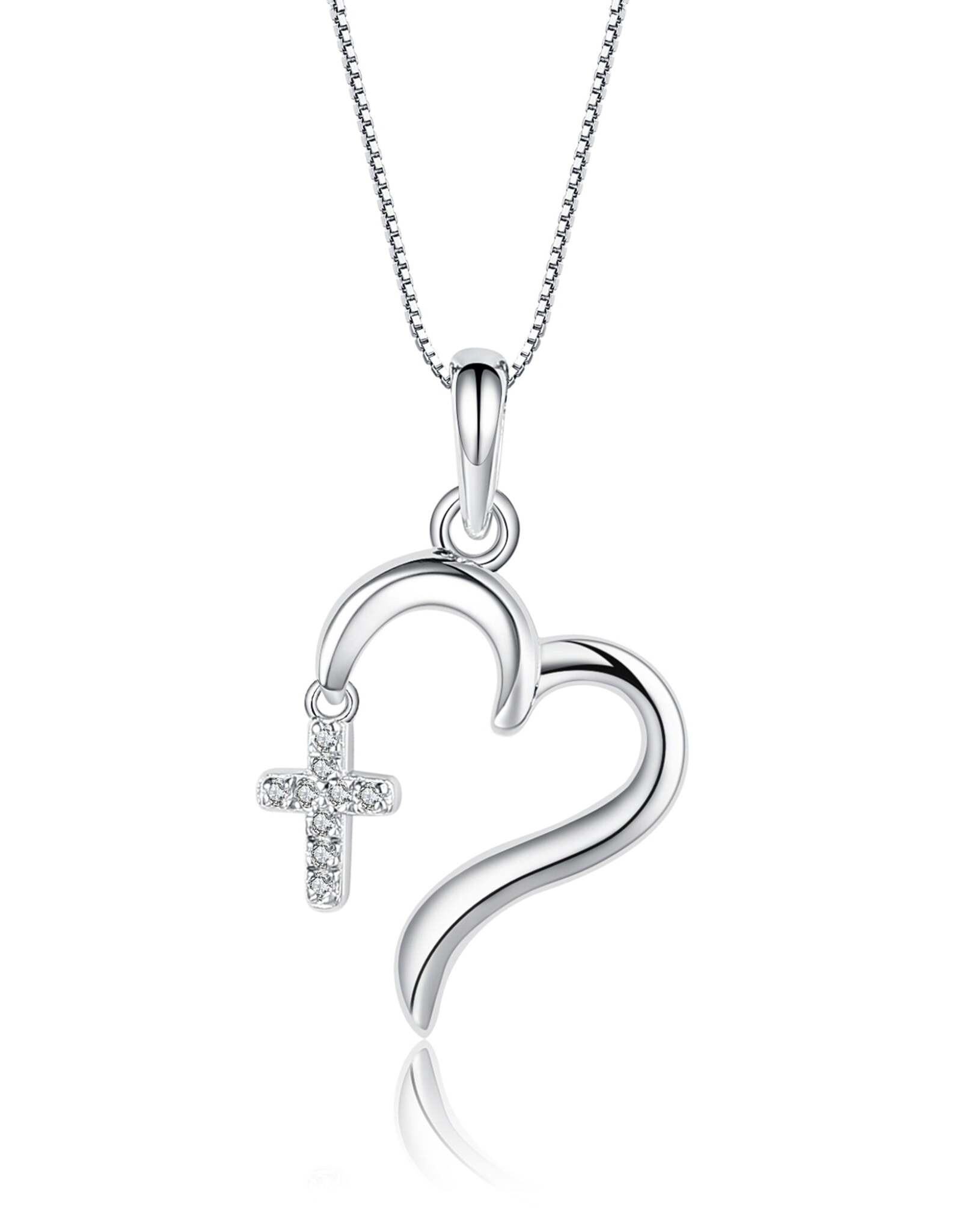 Cherished Moments Sterling Silver Dangling Cross Heart with CZs on 14" Chain