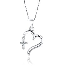 Cherished Moments Sterling Silver Dangling Cross Heart with CZs on 14" Chain