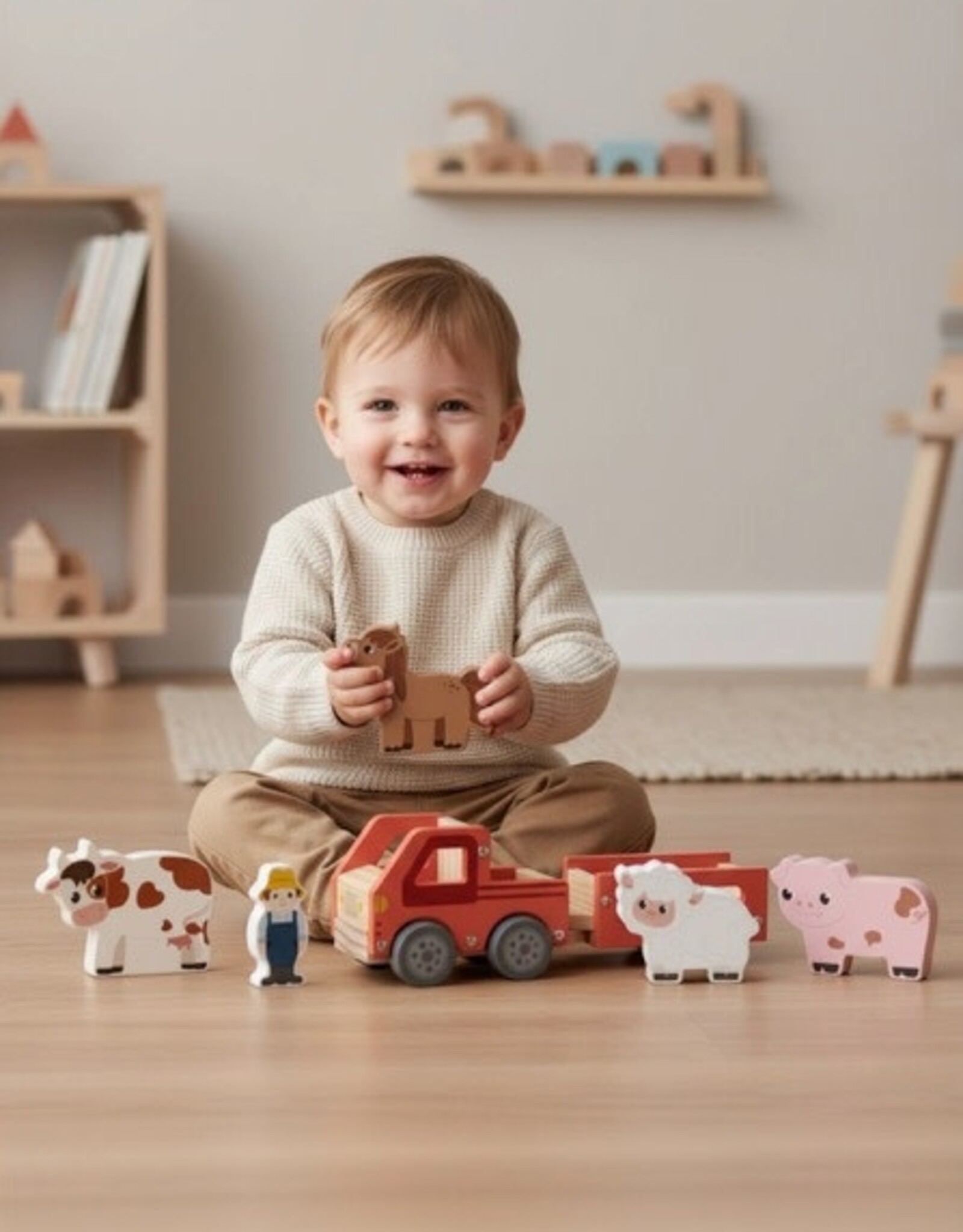 Ganz 11” Wood Tractor Play Set 7pcs