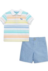 Little Me Spring Wide Stripe Polo Short Set