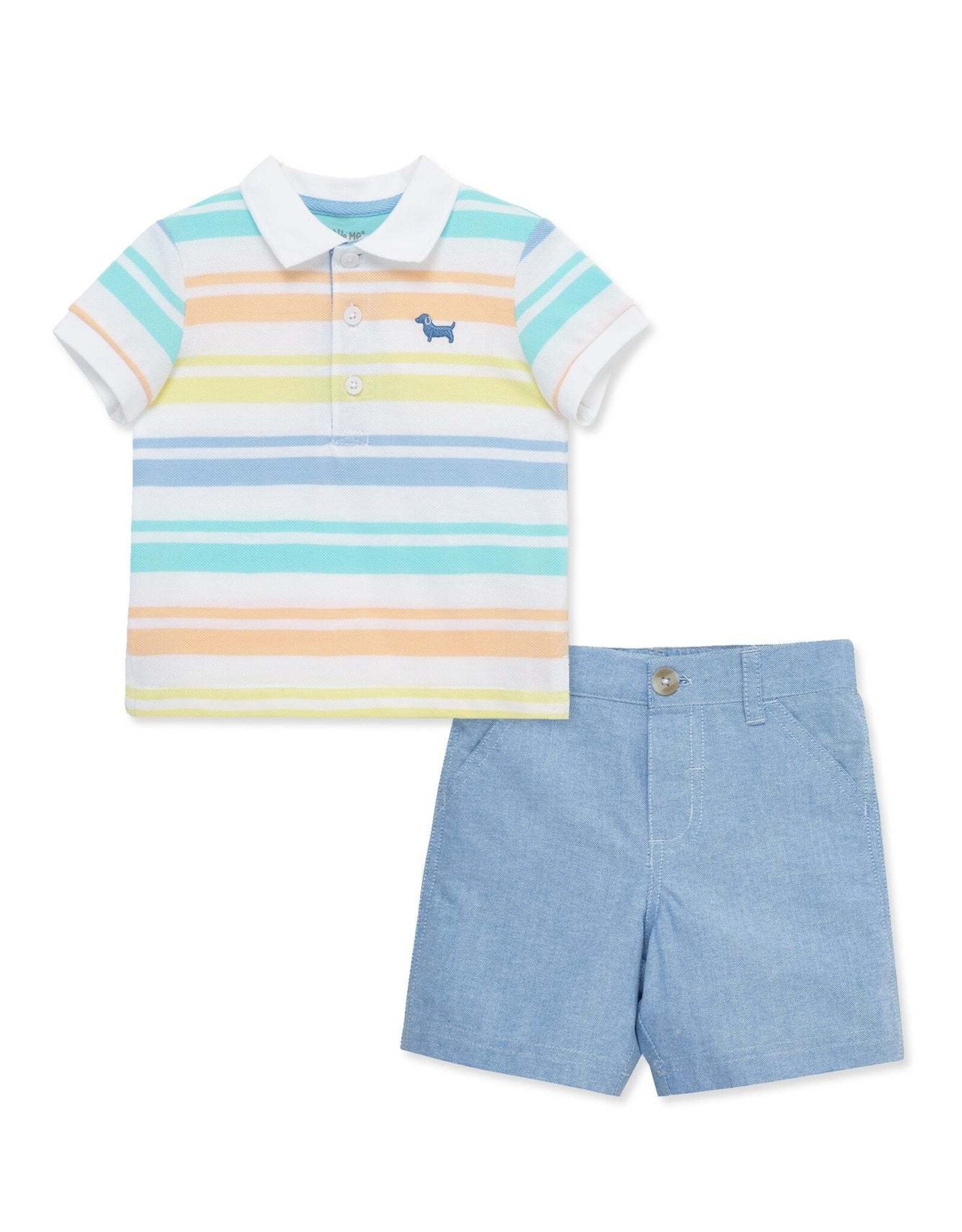 Little Me Spring Wide Stripe Polo Short Set