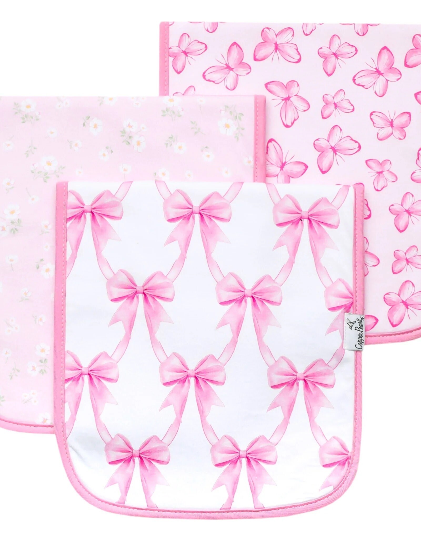 Copper Pearl Bow My Gosh Burp Cloth Set