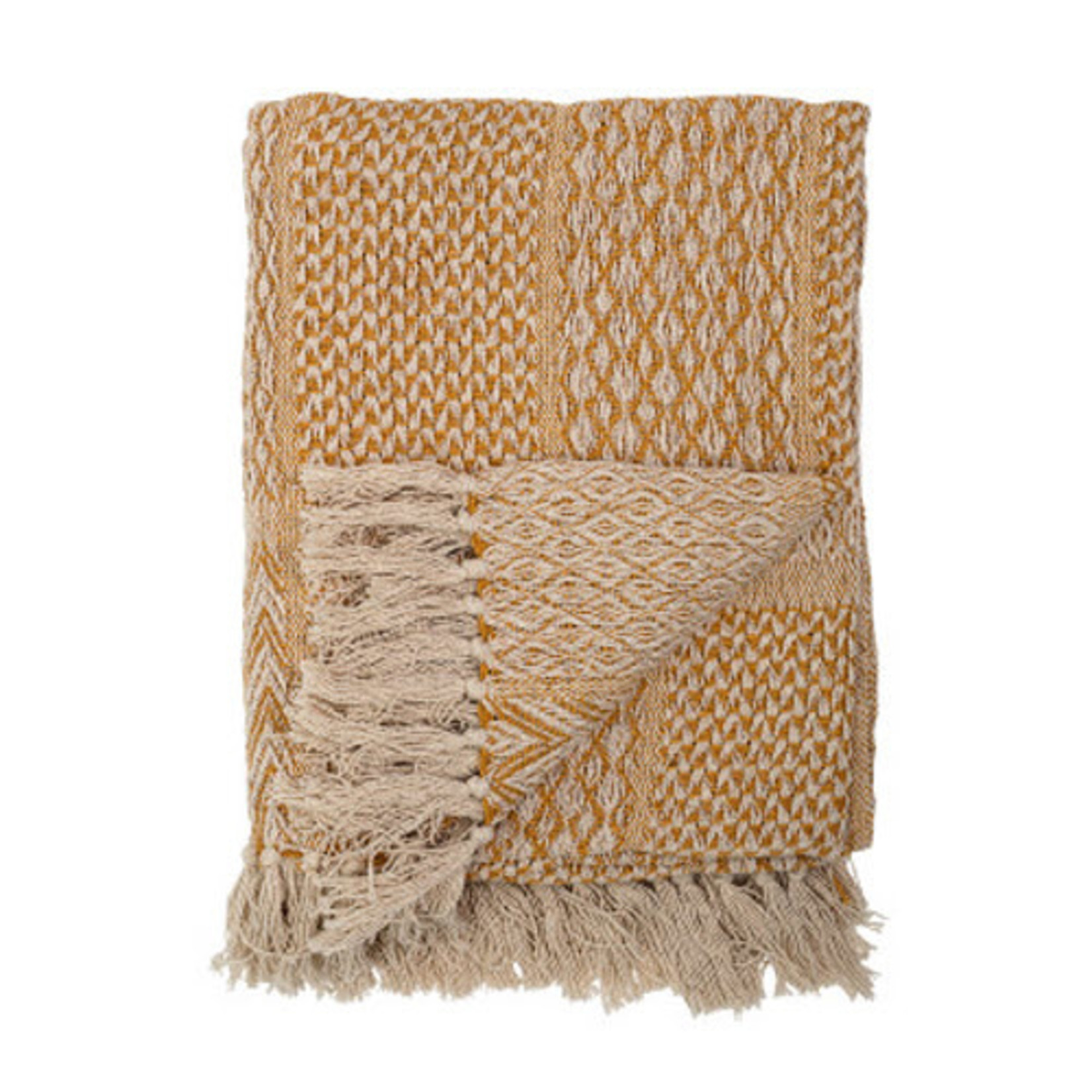Woven Recycled Cotton Blend Throw with Tassles
