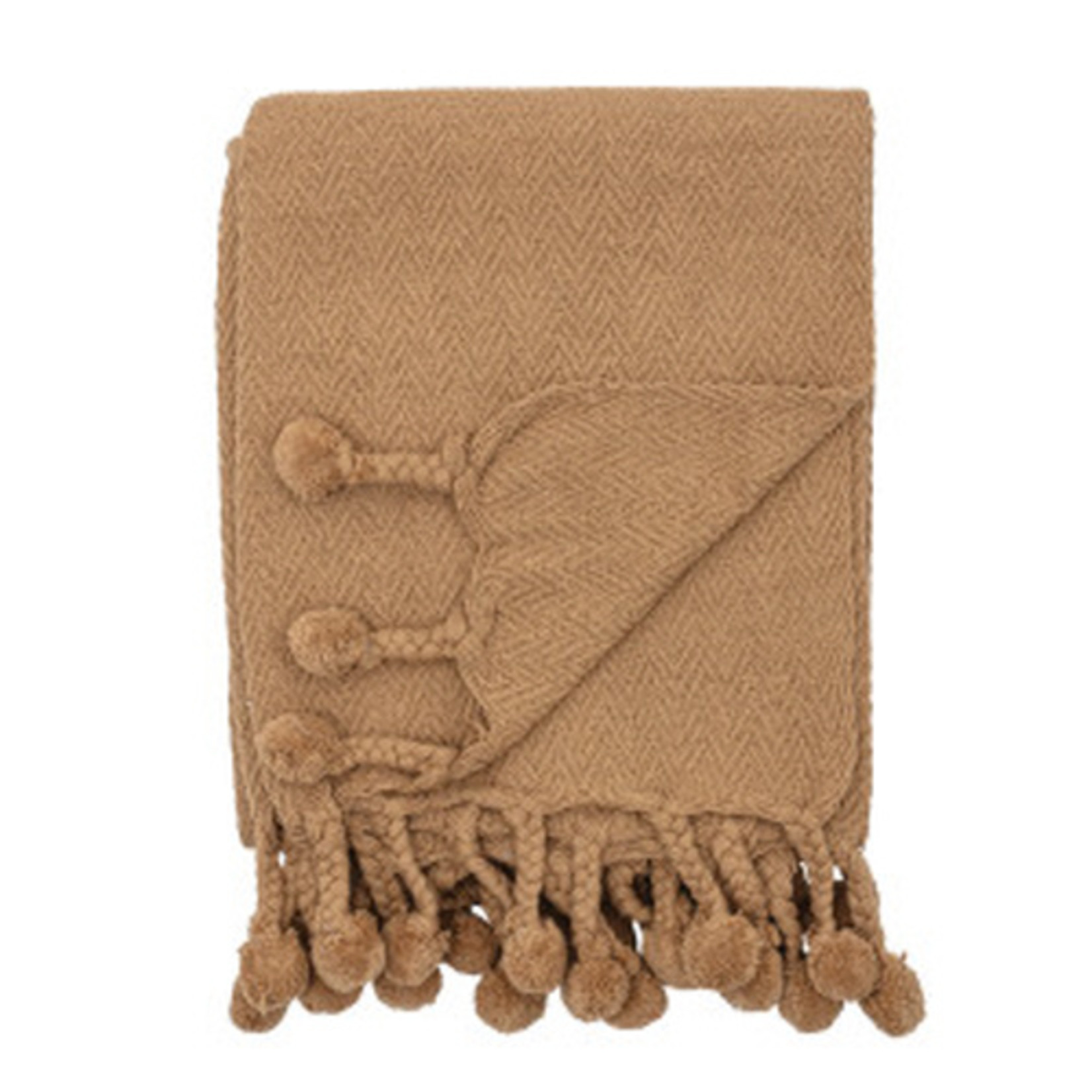 Creative Coop Cotton Throw with Braided PomPom Tassles