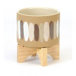 Small Pot with Brush Strokes and Wooden Stand