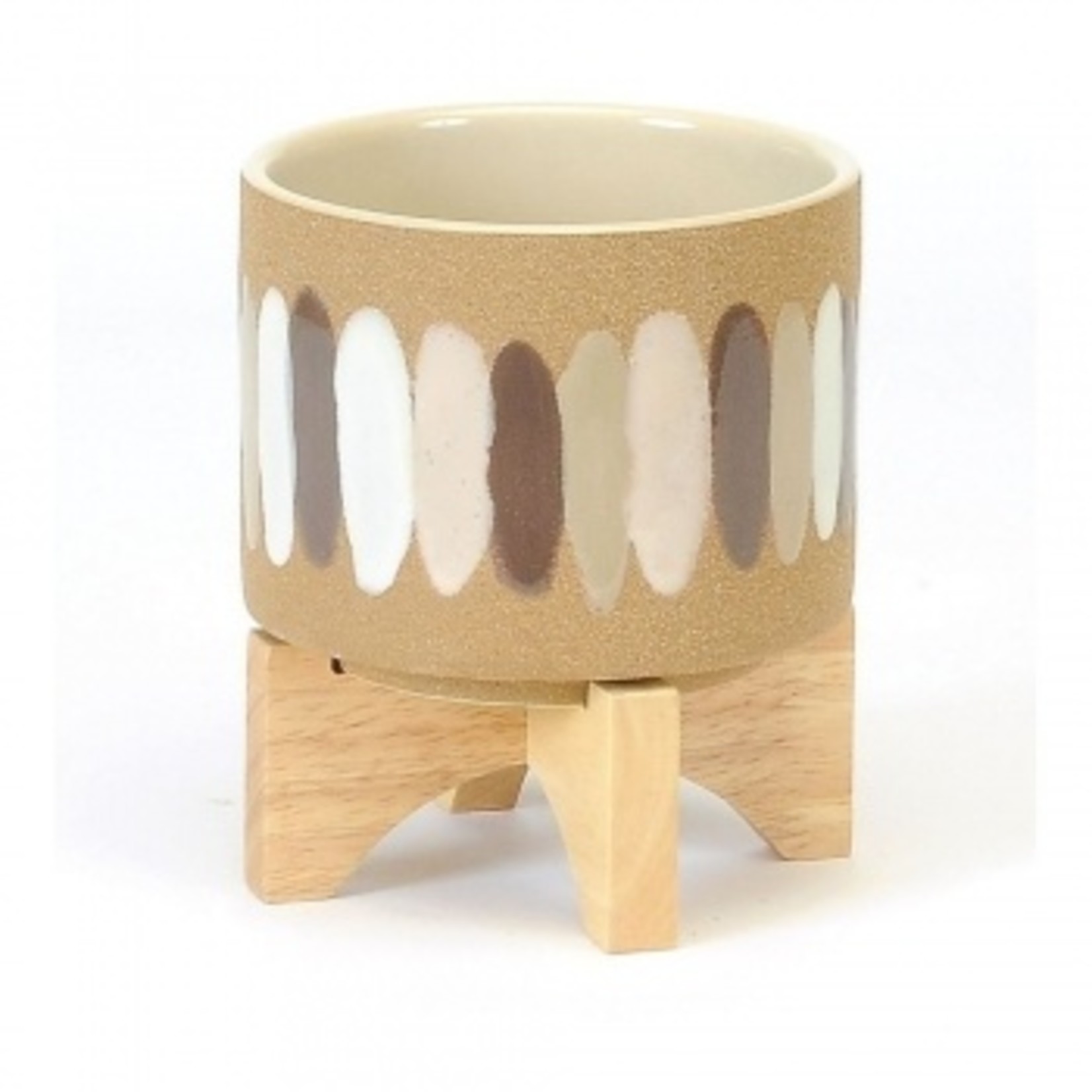 Small Pot with Brush Strokes and Wooden Stand