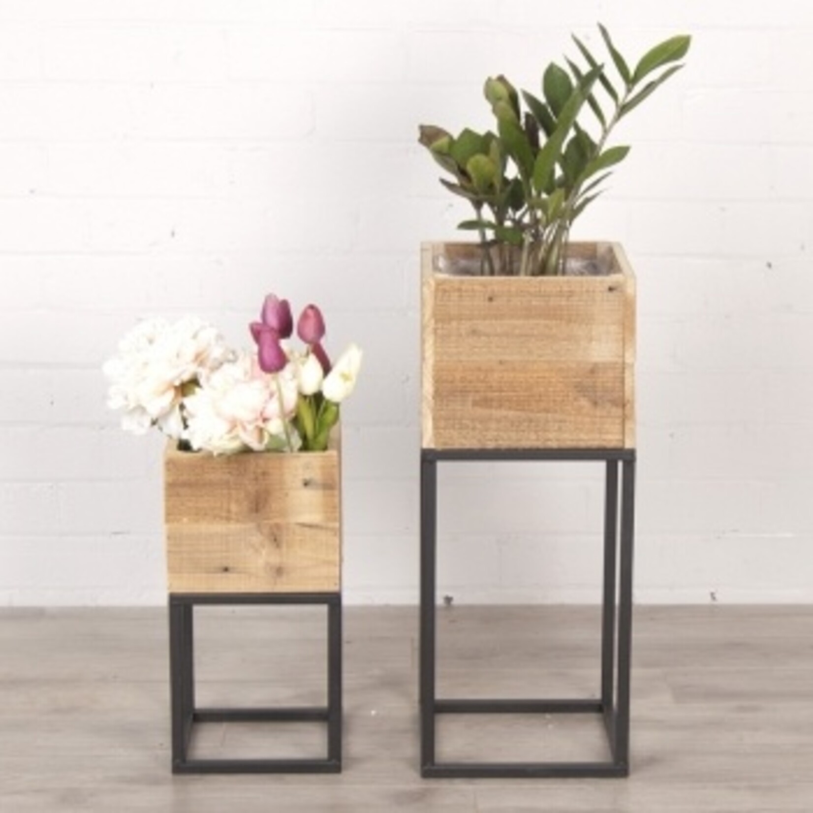 Square Wood Planters with Metal