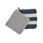 Mud Pie Blue/Grey Crochet Potholder S/2