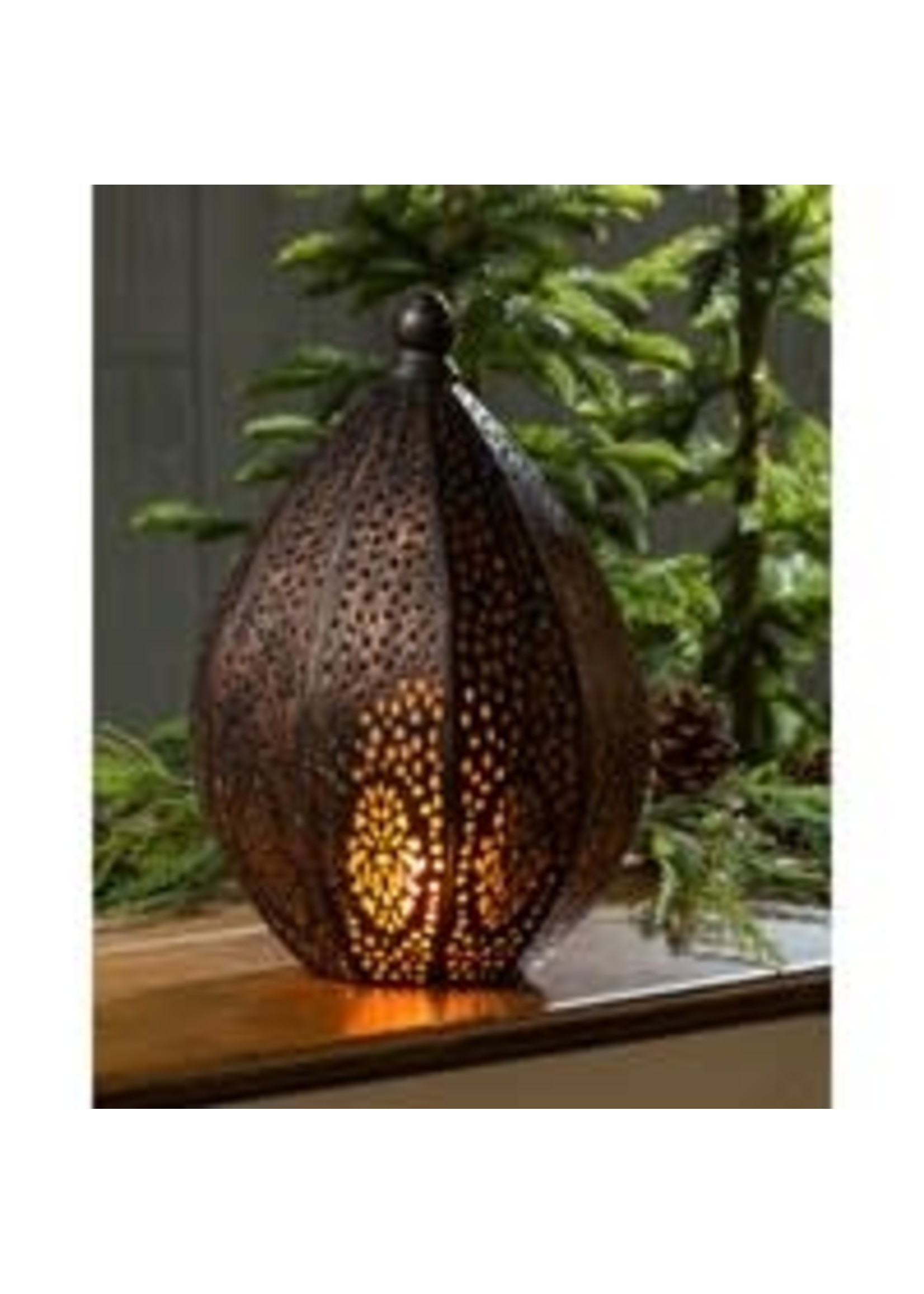 Evergreen Fire Flamed Die Cut Moroccan Lantern - Battery Operated