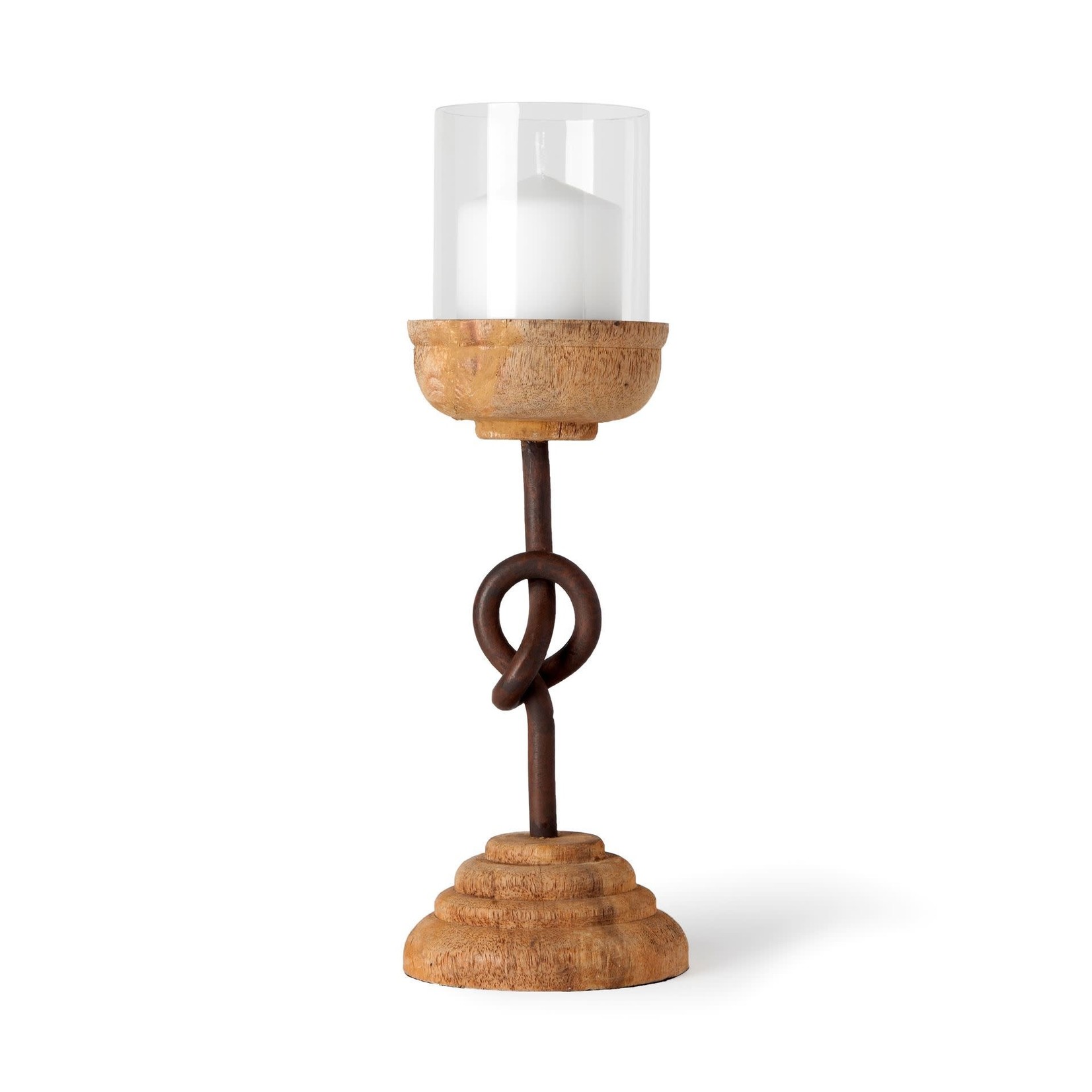 mercana Brown Wood /Metal Knotted Candle Holder - tall