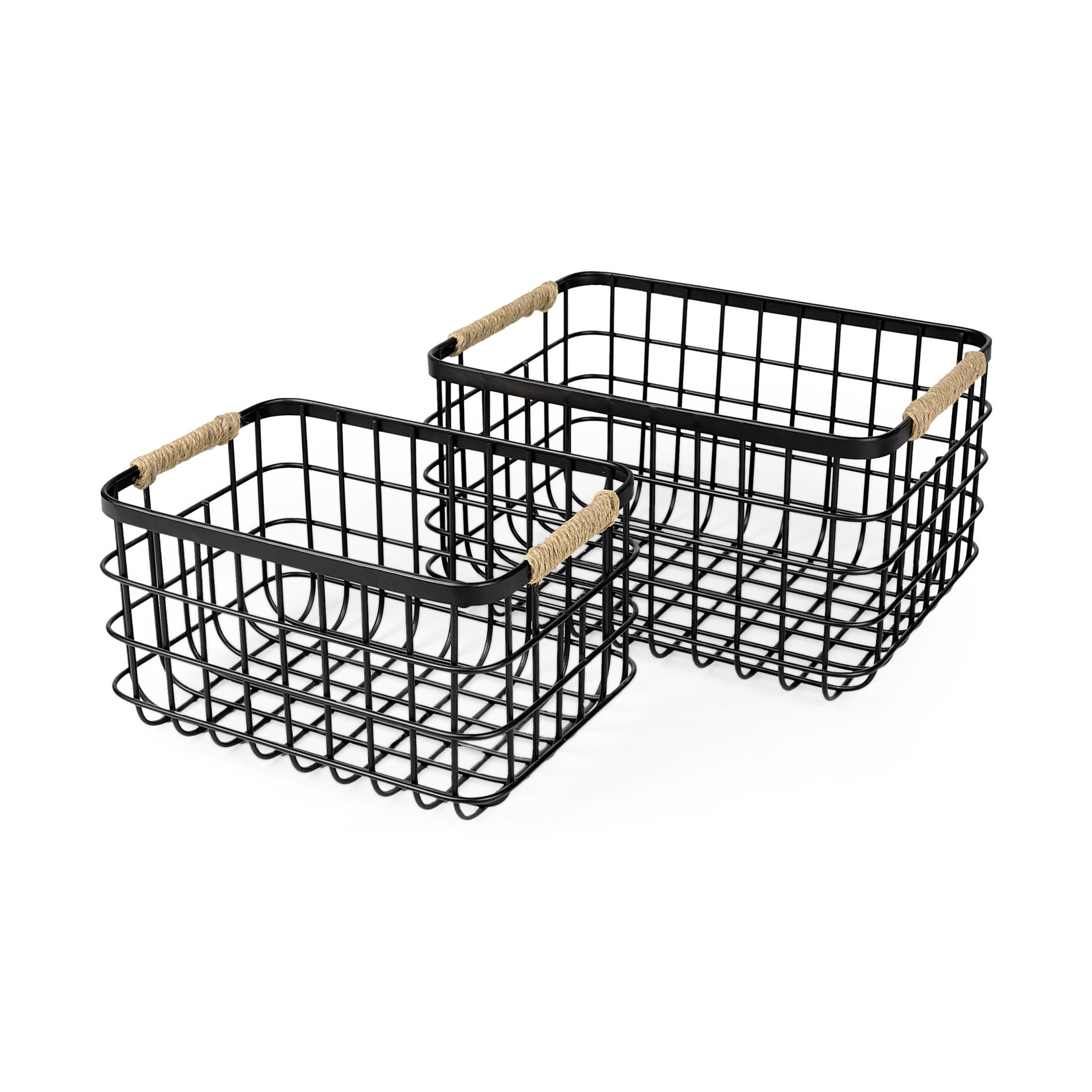 mercana Matte Black Baskets w/rope trim - Large