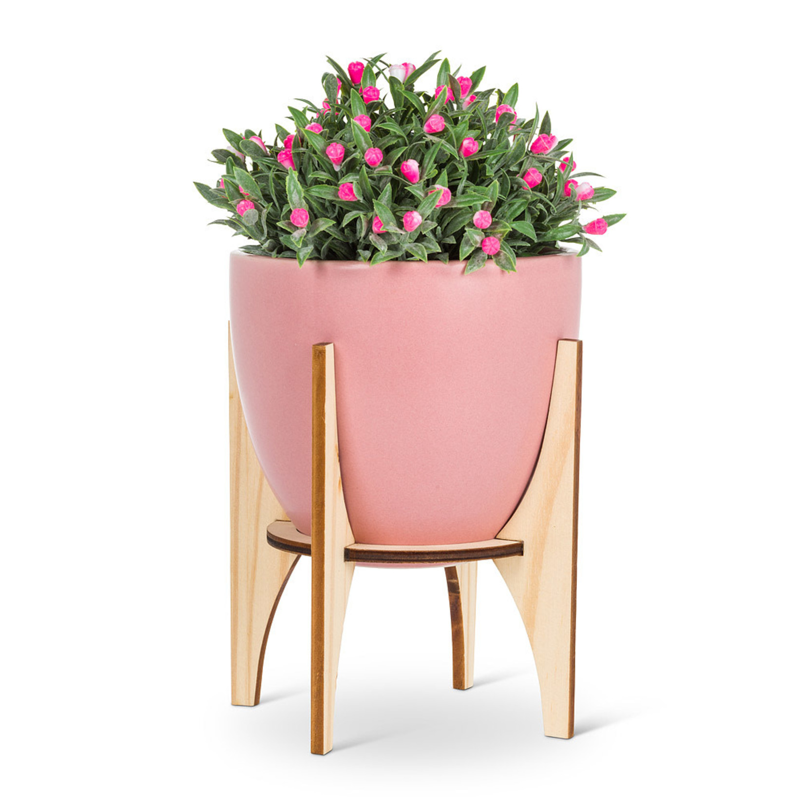 Abbott Pink Pot on Wood Stand - 7"