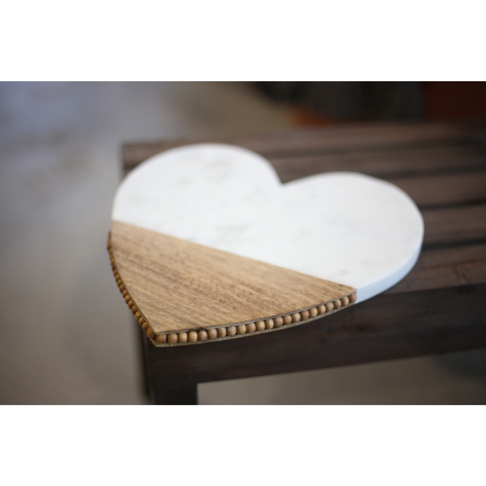 Mud Pie Marble Wood Heart Platter - small - 10"